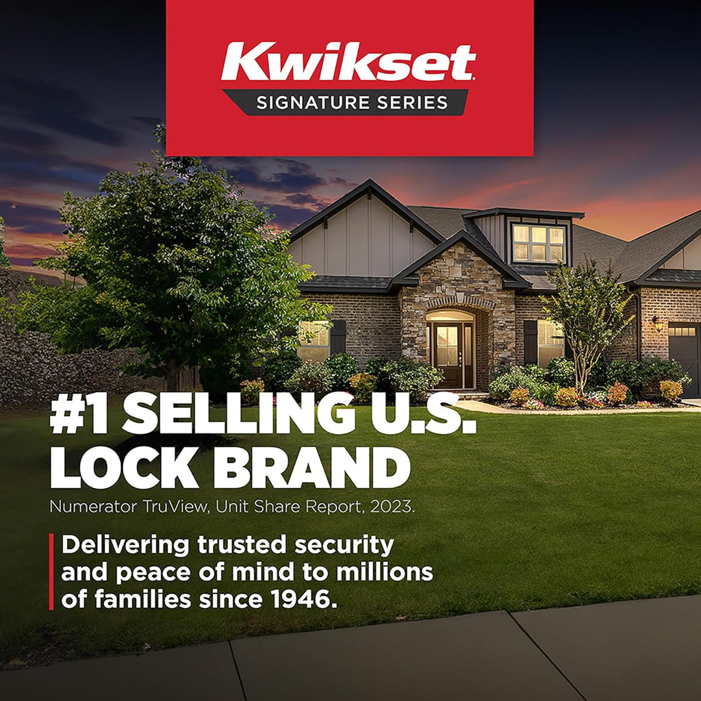 Kwikset Brentford Front Door Lock Handle and Deadbolt Set, Entry Handleset Exterior with Sedona Reversible Lever, Satin Brass, Pick Resistant SmartKey Rekey Deadbolt Security, with Microban Protection