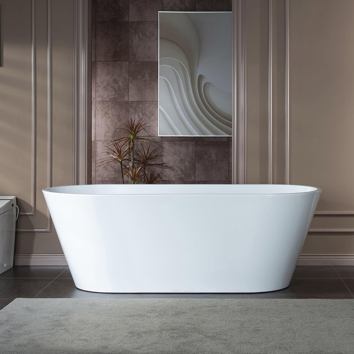 WOODBRIDGE 67' Acrylic Freestanding Bathtub Contemporary Soaking White Tub with Chrome Overflow and Drain