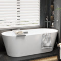 67-Inch Freestanding Acrylic Bathtub in White Finish | Chrome Drain & Overflow with Ergonomic Oval Design | Modern Soaking Tub for Family & Guest Bathrooms