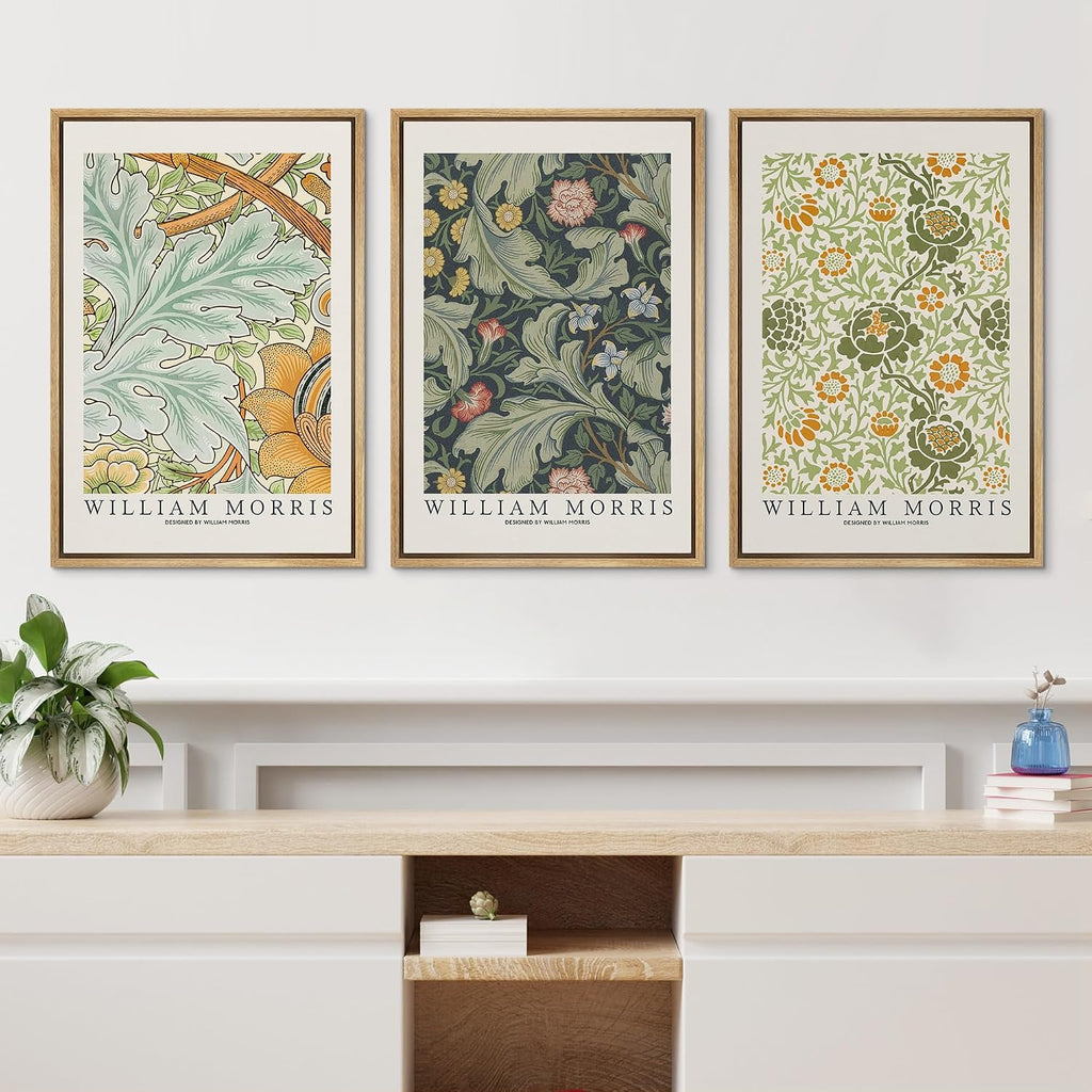 wall26 Framed Canvas Print Wall Art Set William Morris Flower Tapestry Posters Nature Wilderness Illustrations Modern Art Decorative Floral Botanical Minimal Calm for Bedroom - 16'x24'x3 Natural