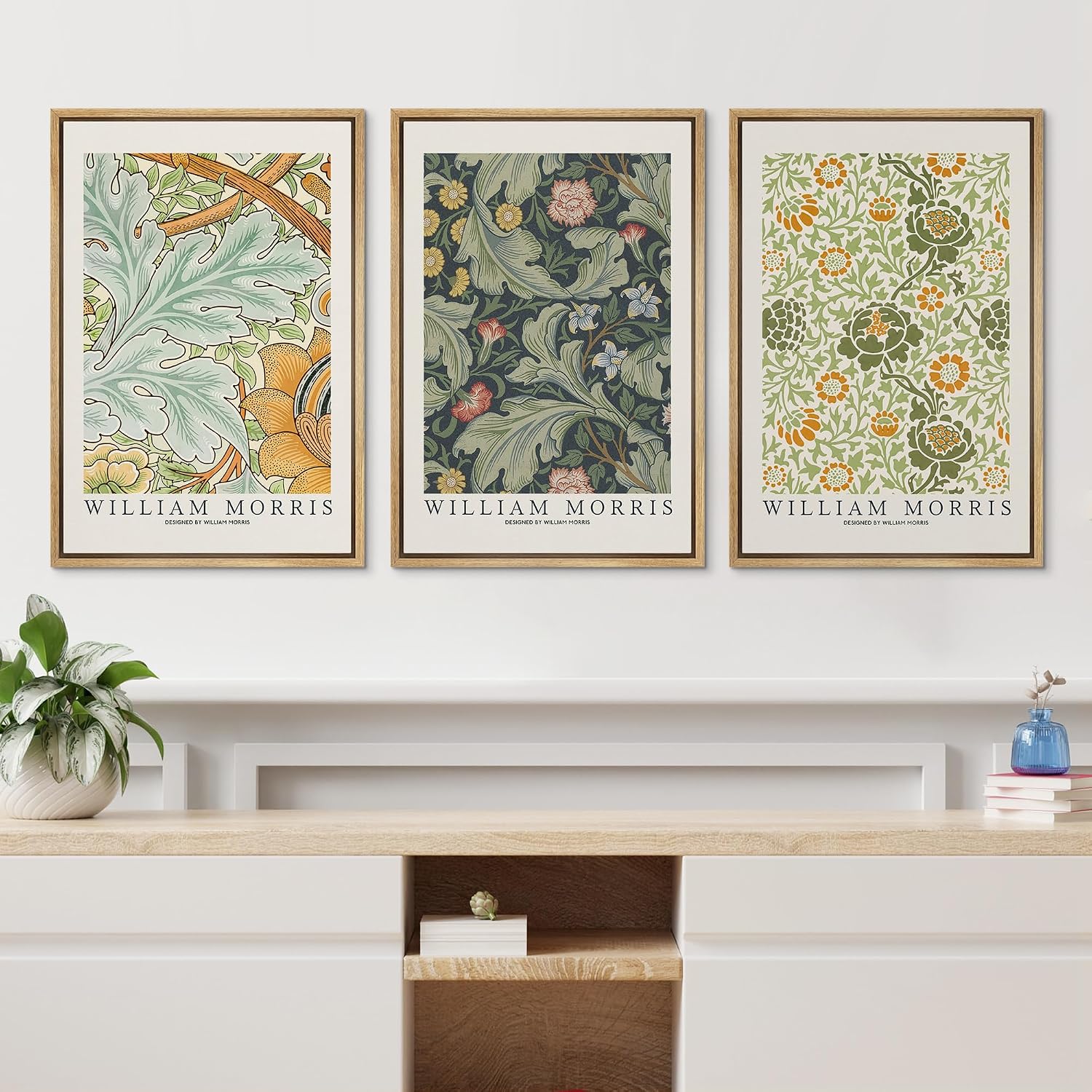 wall26 Framed Canvas Print Wall Art Set William Morris Flower Tapestry Posters Nature Wilderness Illustrations Modern Art Decorative Floral Botanical Minimal Calm for Bedroom - 16'x24'x3 Natural
