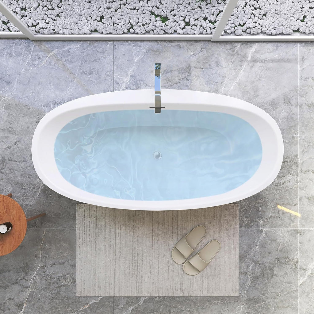 Beyaz 59' x 32' Flatbottom Freestanding Acrylic Soaking Bathtub in Glossy White