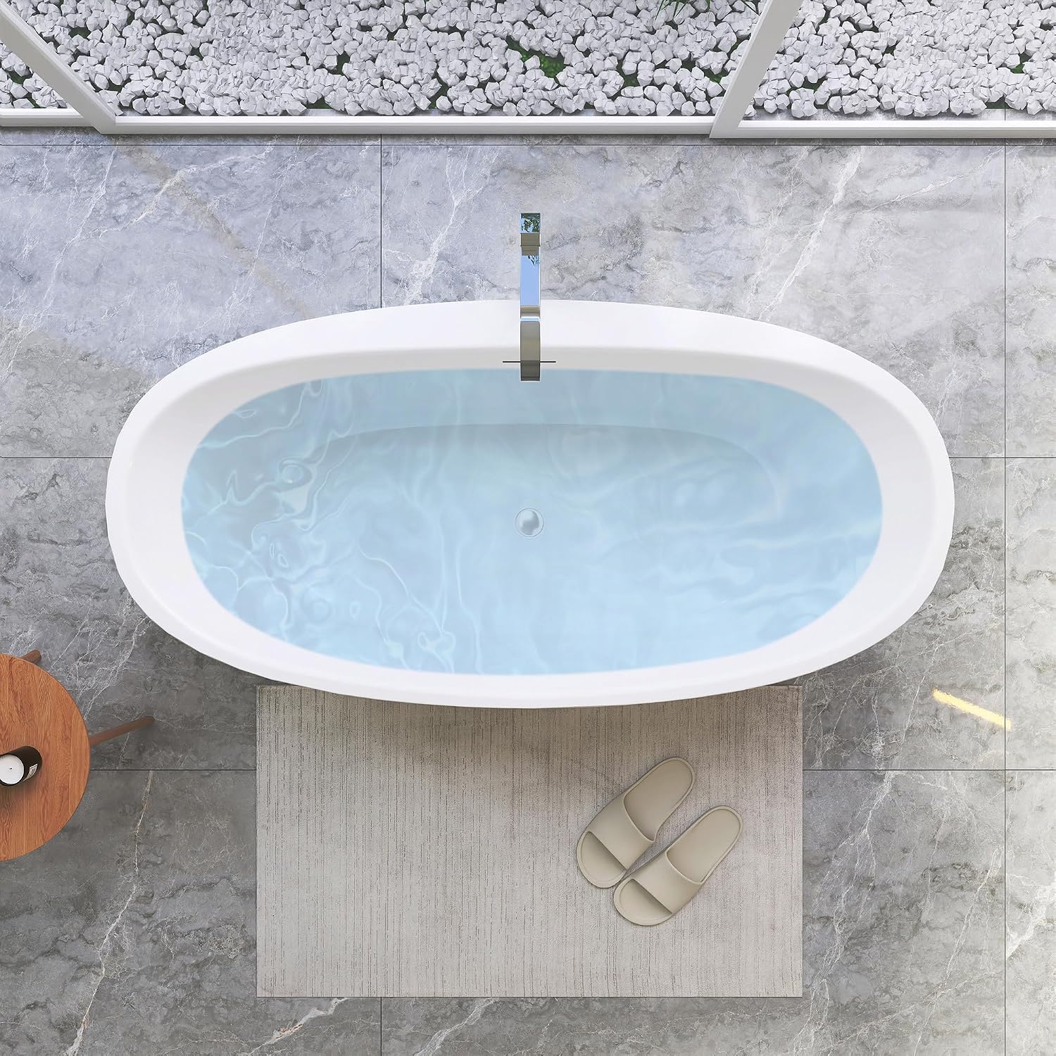 Beyaz 59' x 32' Flatbottom Freestanding Acrylic Soaking Bathtub in Glossy White