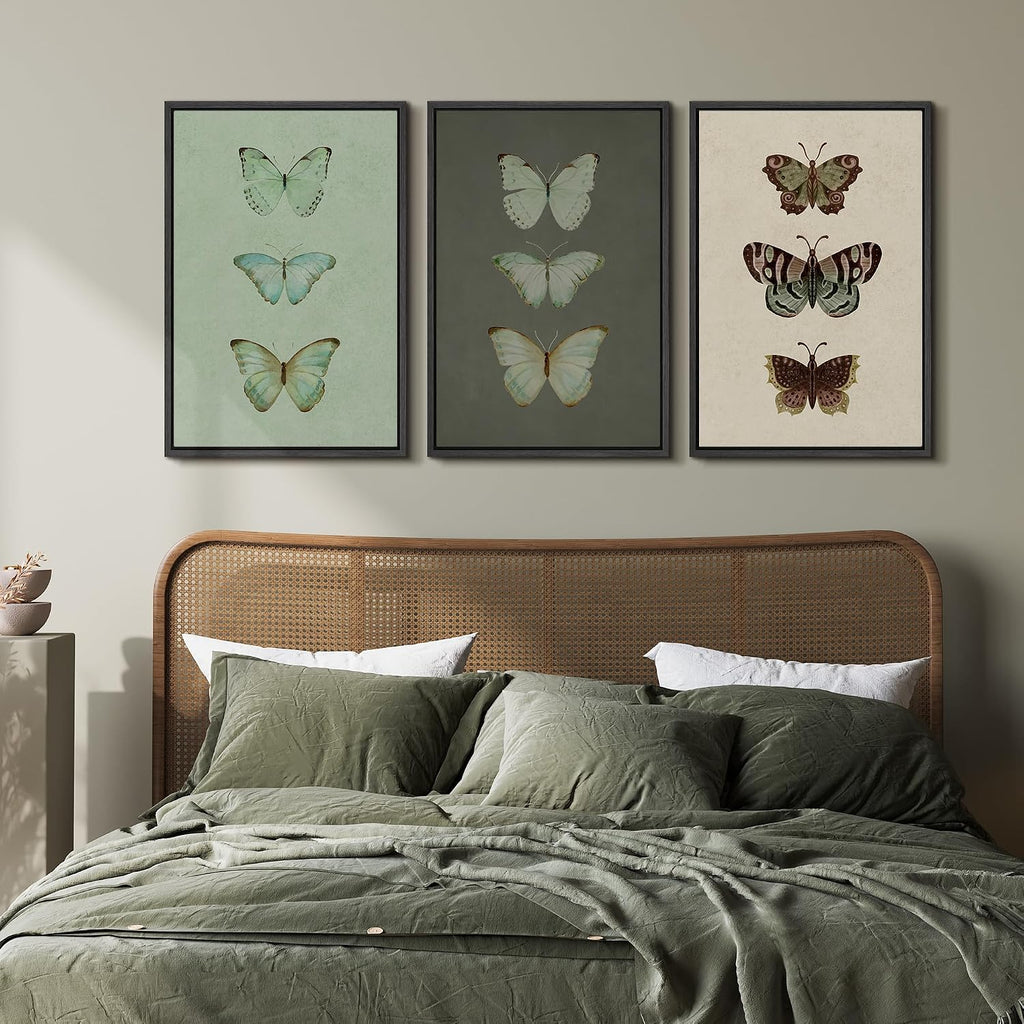 wall26 Framed Canvas Print Wall Art Set Vintage Butterfly Collection Botanical Illustrations Modern Art Decorative Floral Botanical Minimal for Bedroom - 24'x36'x3 Black