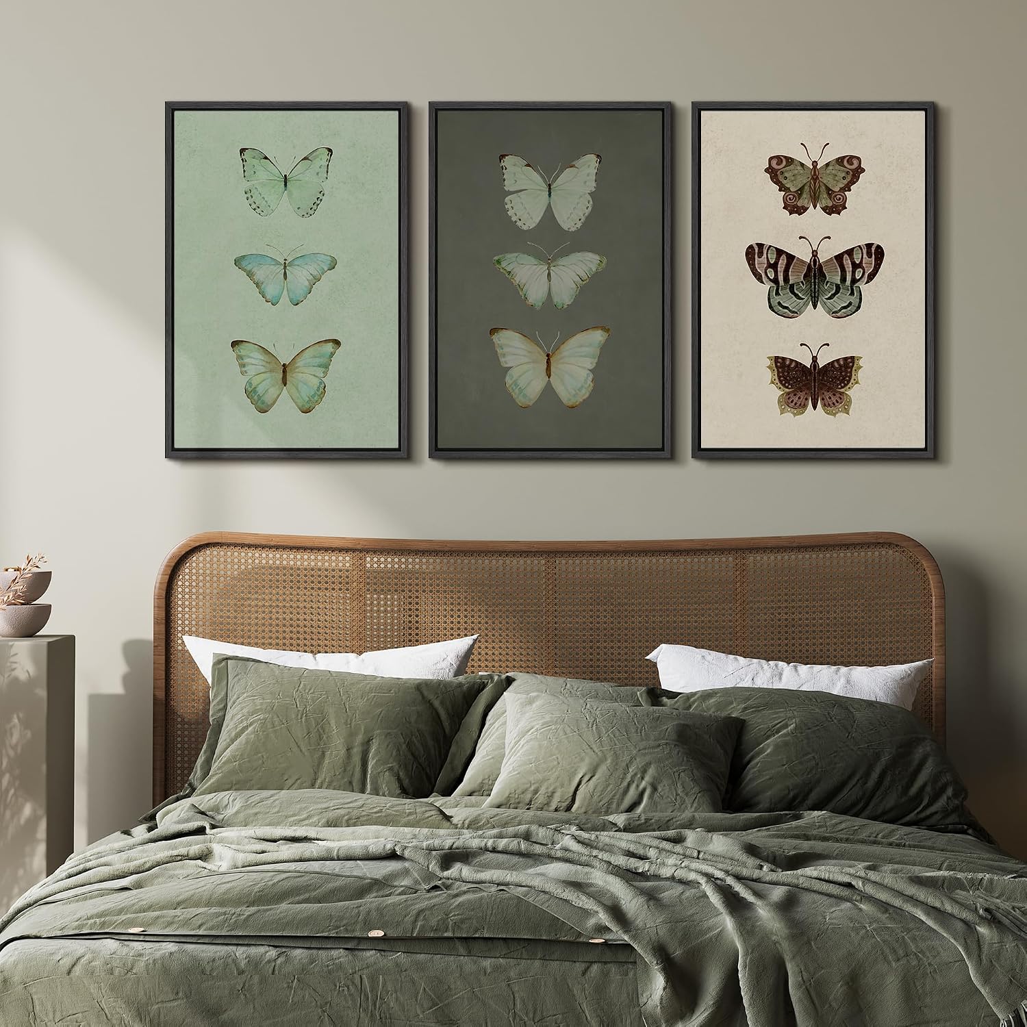 wall26 Framed Canvas Print Wall Art Set Vintage Butterfly Collection Botanical Illustrations Modern Art Decorative Floral Botanical Minimal for Bedroom - 24'x36'x3 Black