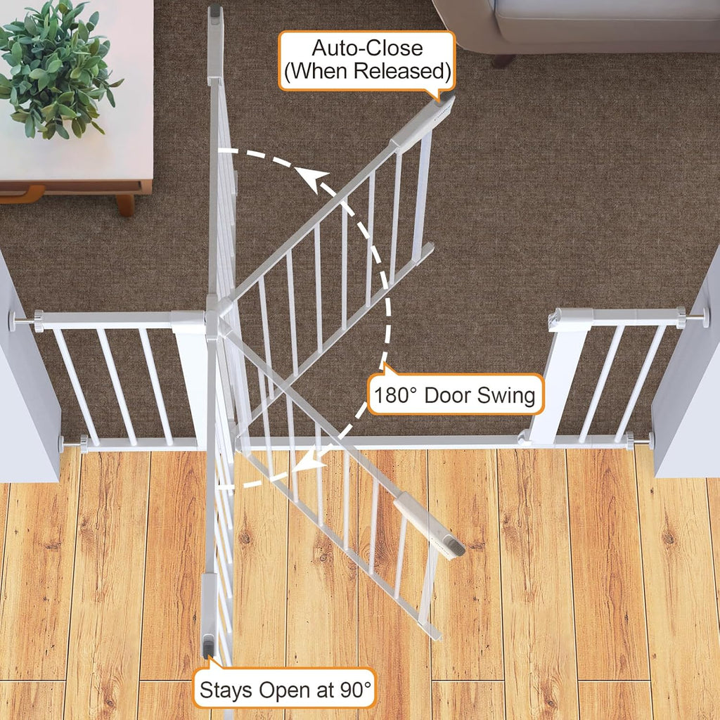 Cumbor 2 Pack 30-46' Baby Gate for Stairs, Mom's Choice Awards Winner-Auto Close Dog Gate for doorways, Easy Install Pressure Mounted Pet Gates Indoor, Easy Walk Thru Wide Safety Gate for Dog, White