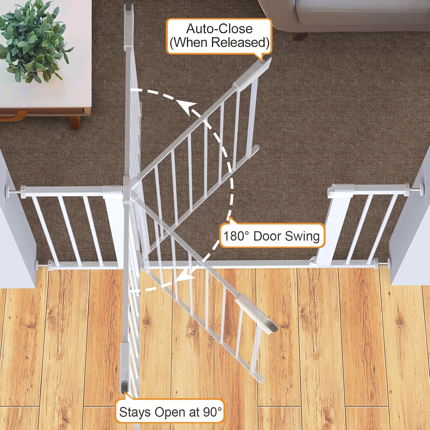 Cumbor 2 Pack 30-46' Baby Gate for Stairs, Mom's Choice Awards Winner-Auto Close Dog Gate for doorways, Easy Install Pressure Mounted Pet Gates Indoor, Easy Walk Thru Wide Safety Gate for Dog, White