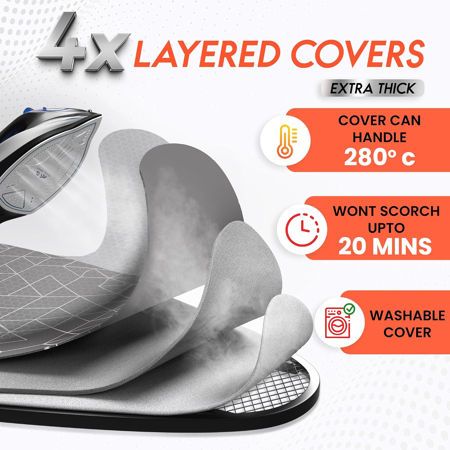 Xabitat Extra Wide Ironing Board 60' X 20' with Wheels & Wall Mount Hanger | Full Metal Iron Board | Built in Iron Caddy | Heat & Scorch Resistant Cover| Heavy Duty | Wide Leg