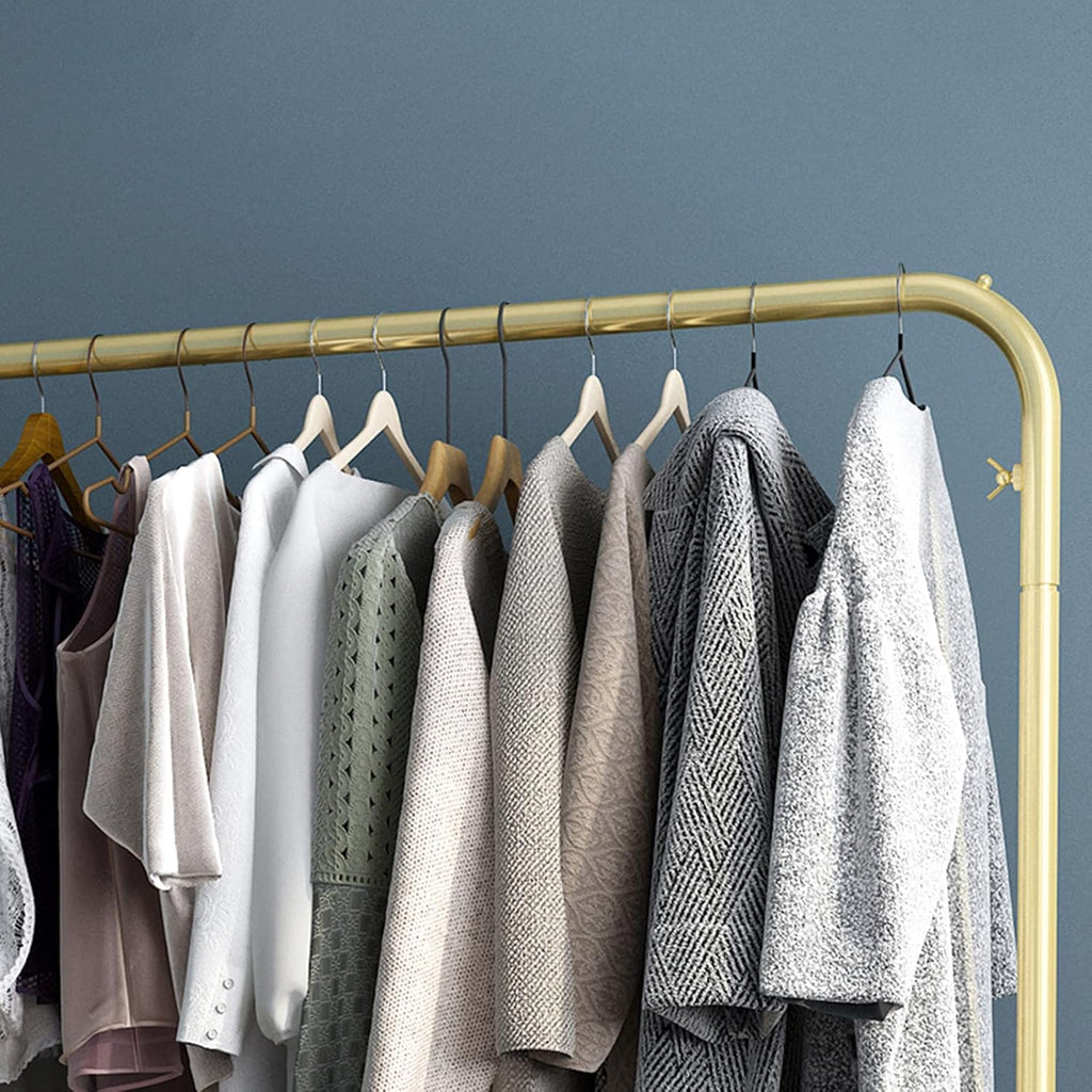 Garment Rack Nordic Modern Clothing Rack With Shelves, Heavy Duty Metal Garment Rack For Hanging Clothes, Retail Display Clothes Rail, Space Saving Coat Rack For Bedroo(Size:120x40x150CM ,Color:Gold)