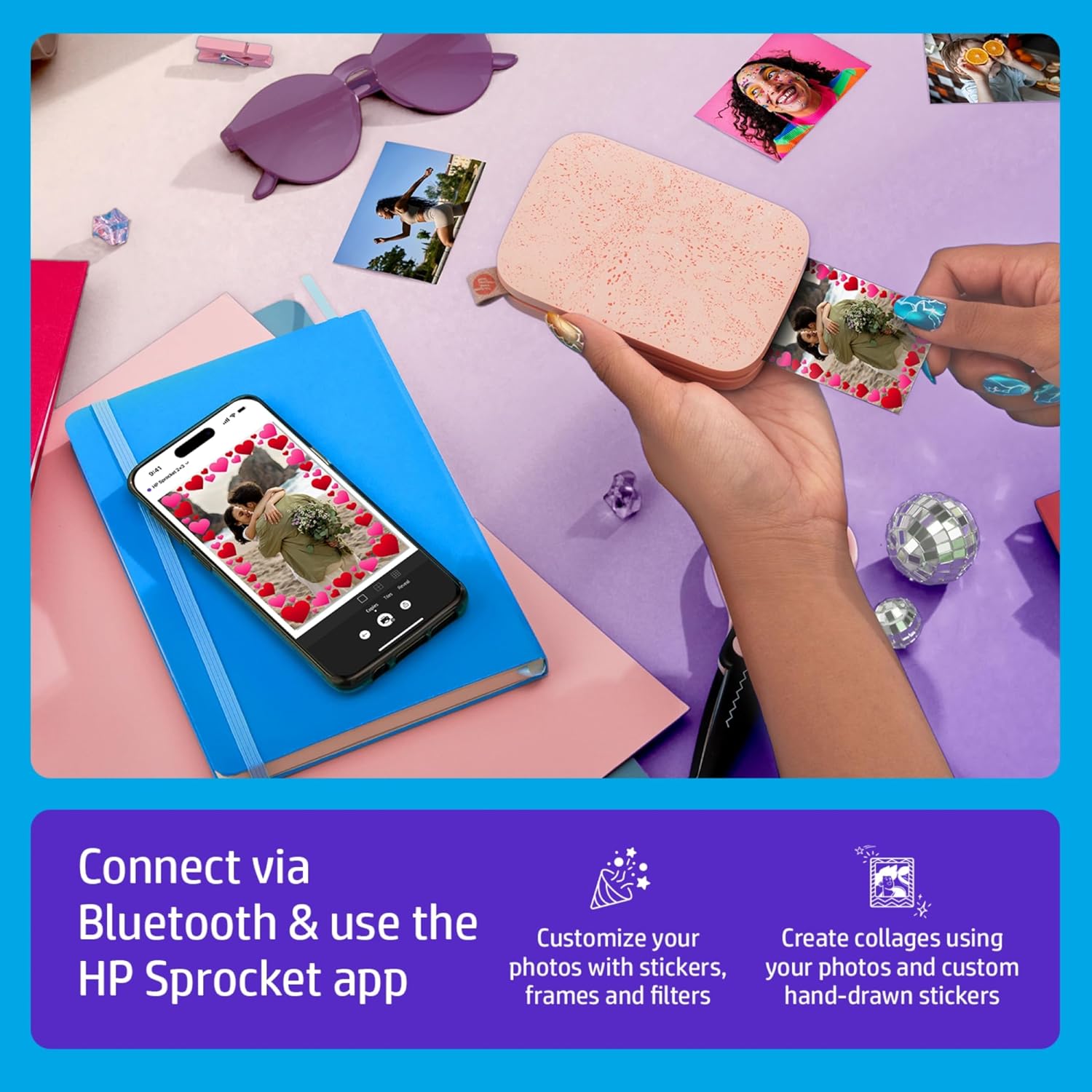 HP Sprocket Portable 2x3 Instant Color Photo Printer (Blush Pink) Starter Bundle