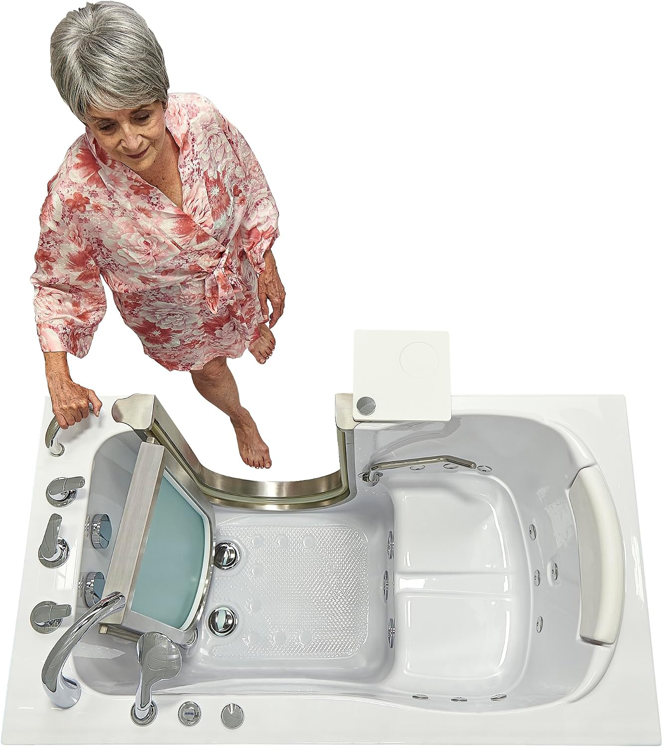 Ella Petite 28'x52' Acrylic Hydro Massage Walk-In Bathtub with Right Inward Swing Door, 5 Piece Fast Fill Faucet, 2' Dual Drain
