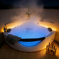 Favfurish 59' Corner Whirlpool Bathtub,Jetted Spa Tub w/ 6 Hydro Massage Jets, Freestanding Heated Soaking Combination Bathtub w/Chromatherapy LED Lights, UL Certified Water Pump,UPC Certified Drainer