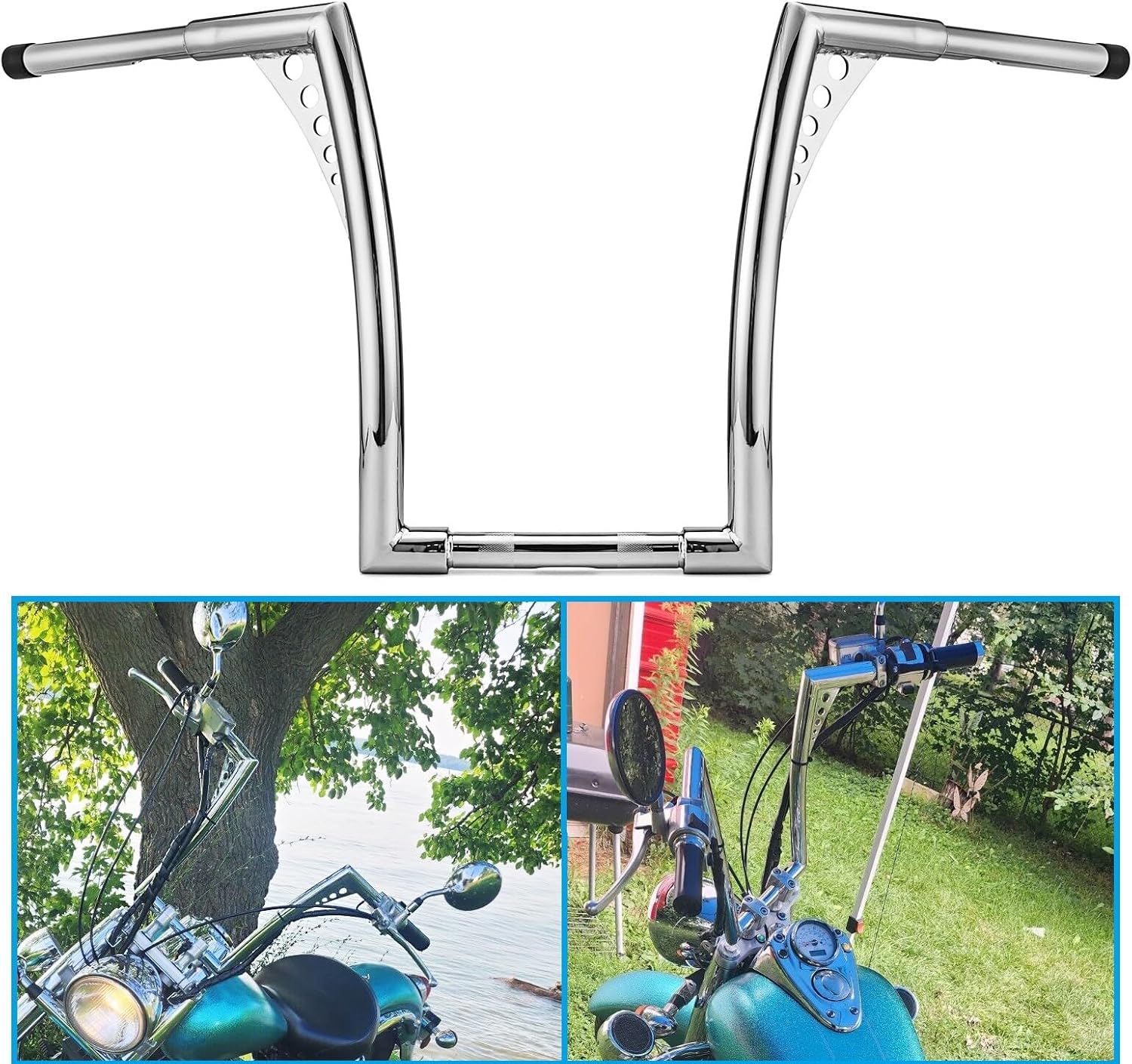 WSays 14' Rise Ape Hangers HandleBar 1-1/4' Diameter Compatible with Harley Sportster XL 883 1200 Softail Dyna Road King 1994-2022 and Road Glide 1998-2013 Model, Chrome