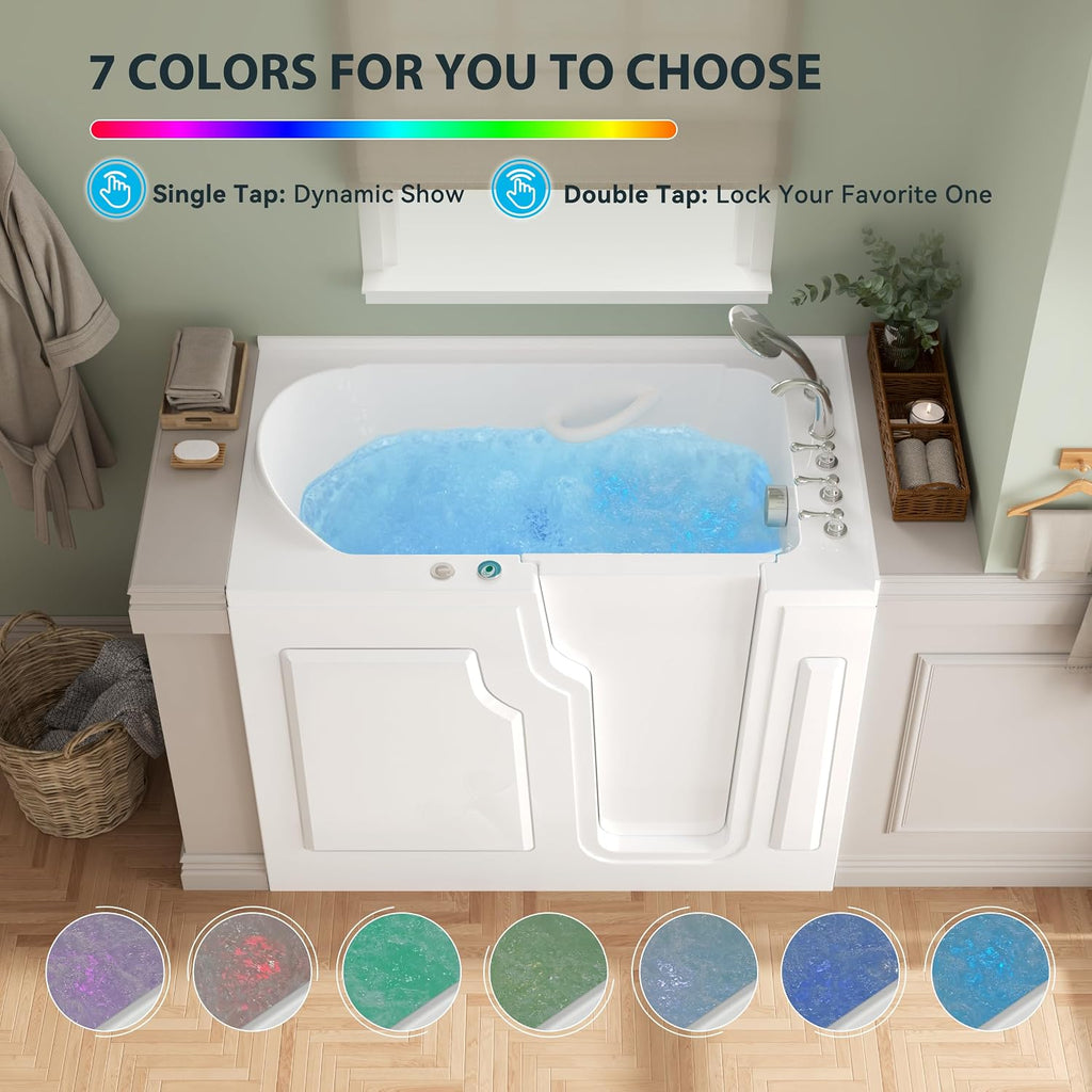 FerdY 55' x 33' Walk-in Whirlpool Bathtub with Right-Side Door Opening, 16 Air & Water Jets, Quick Fill and Drain System, Shower Combo with Rectangular Soaking Bathtub in White, Floridian
