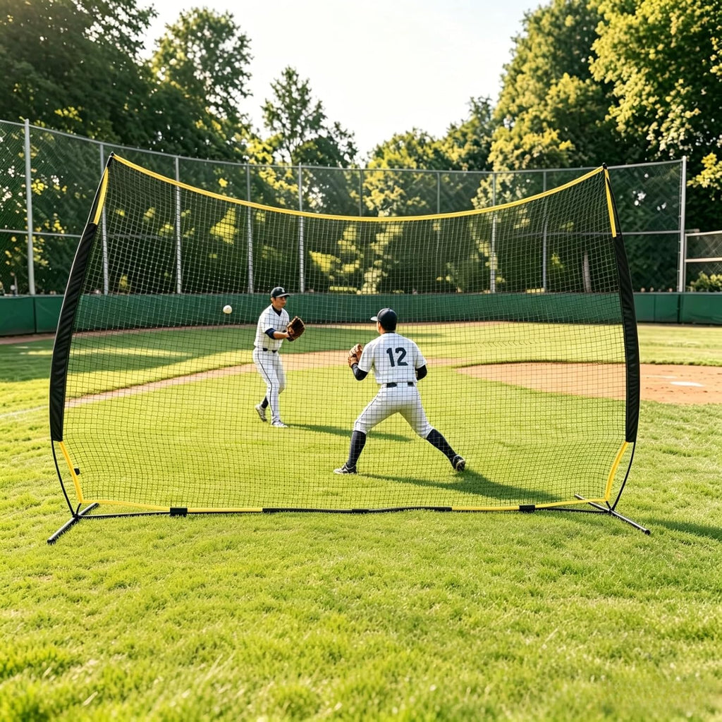 16x10FT Sports Barrier Net, Barricade Backstop Net with Upgrade Steel Frame, Protective Net for Baseball, Lacrosse, Soccer, Basketball & More