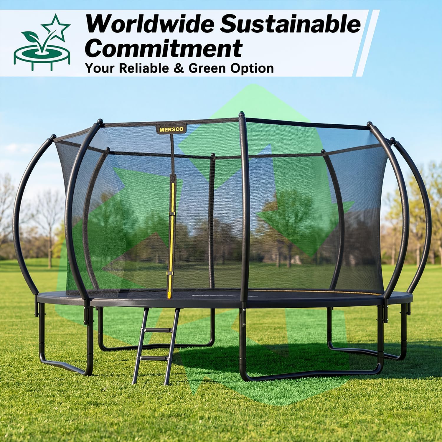 Mersco Trampoline Outdoor 10FT 12FT 14FT with Enclosure and Ladder, ASTM Approved Recreational Trampoline for Kids and Adults, Anti-Rust Coated Frame, Enhanced Weight Capacity
