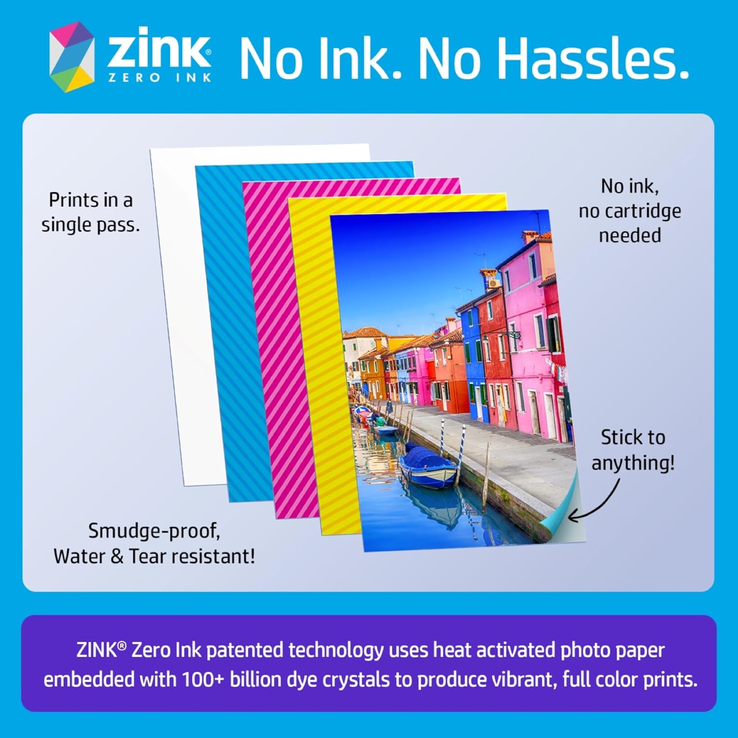 HP Sprocket 2x3 Instant Smartphone Photo Printer 75 Sheets Bundle - Bluetooth Portable Color Wireless Mobile Printer (Purple) Zink Sticky-Back Photos