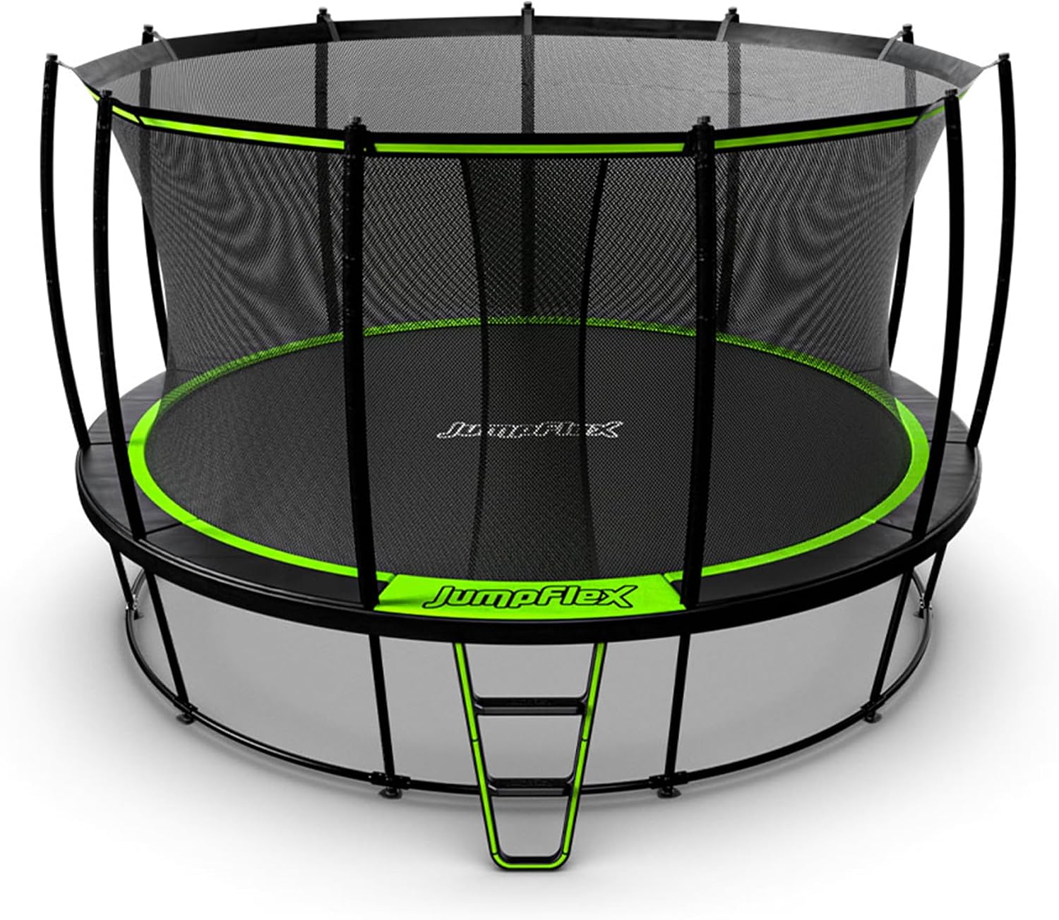 JumpFlex Hero Round Outdoor Backyard Trampoline with Net Safety Enclosure and Ladder - Heavy-Duty Jumping Trampoline Play Equipment for Family