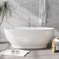 FerdY Koh Samui 65' Freestanding Bathtub, Elegant Oval Shape, Double Walled Insulation Bathtub with Center Brushed Nickel Drain & Minimalist Linear Design Overflow