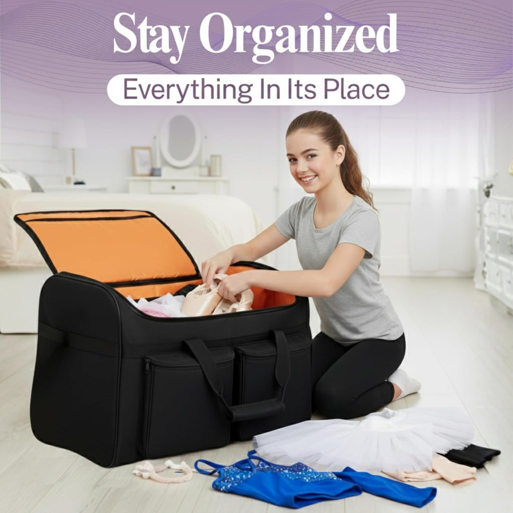 28-Inch Heavy-Duty Rolling Dance Bag with Garment Rack, Upgraded Stable Rack System, Smooth-Rolling Wheels & Telescoping Handle, 900D Waterproof Fabric, Multiple Pockets, Competition Travel Duffel