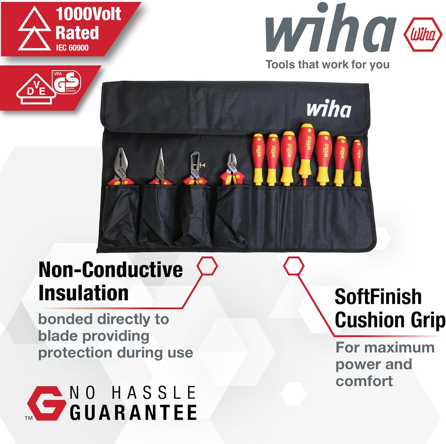 Wiha 32986 Insulated Industrial Pliers/Drivers Set in Roll Out Pouch, 11-Piece