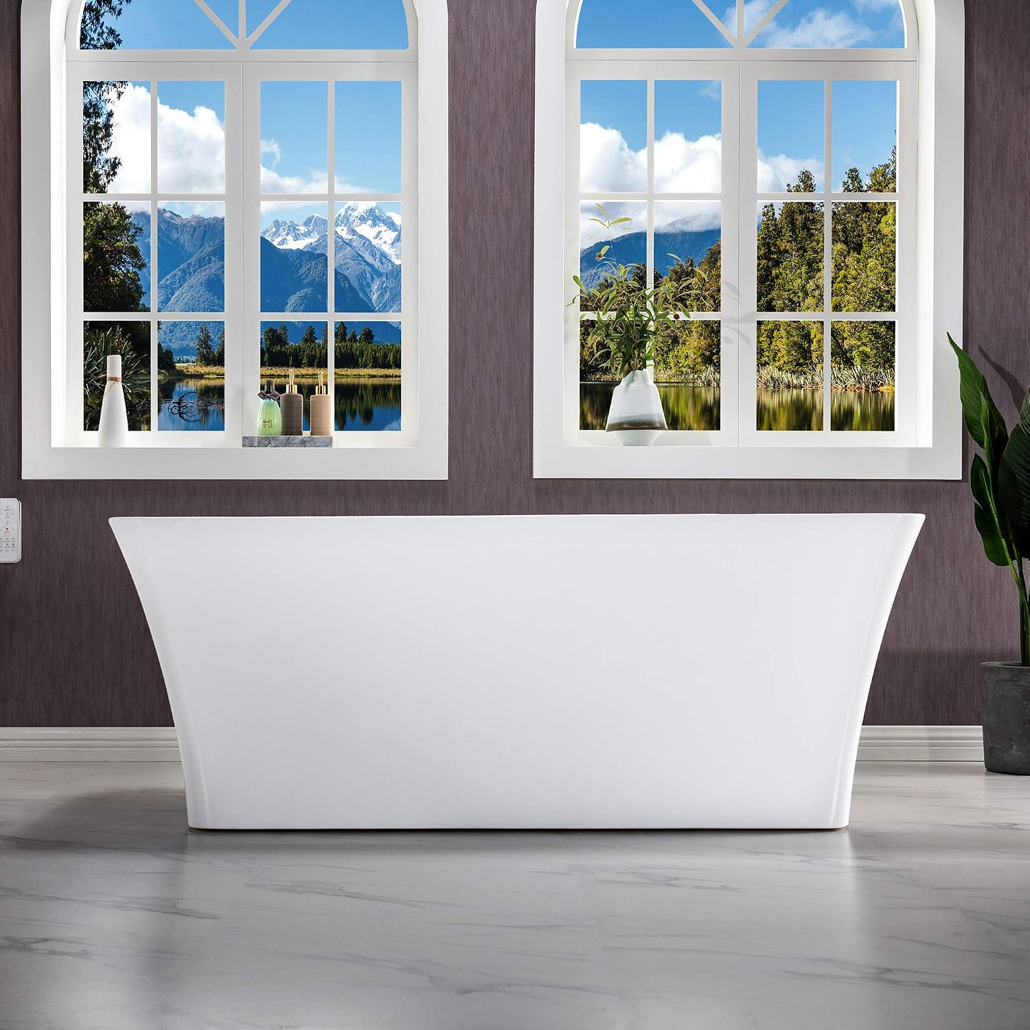 WOODBRIDGE 59'Freestanding White Acylic Soaking Bathtub with White Pillow,Drain and Overflow inBrushed Gold,BTA1509 -BG-Drain &O+ Pillow