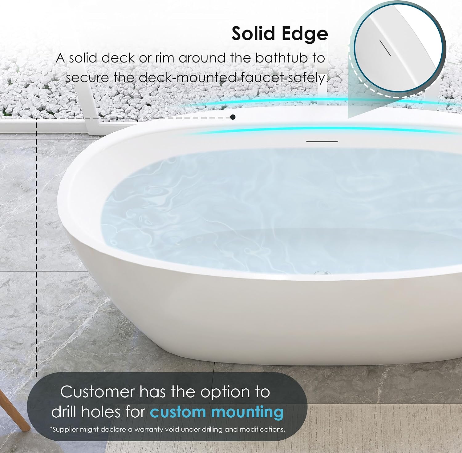 Beyaz 59' x 32' Flatbottom Freestanding Acrylic Soaking Bathtub in Glossy White