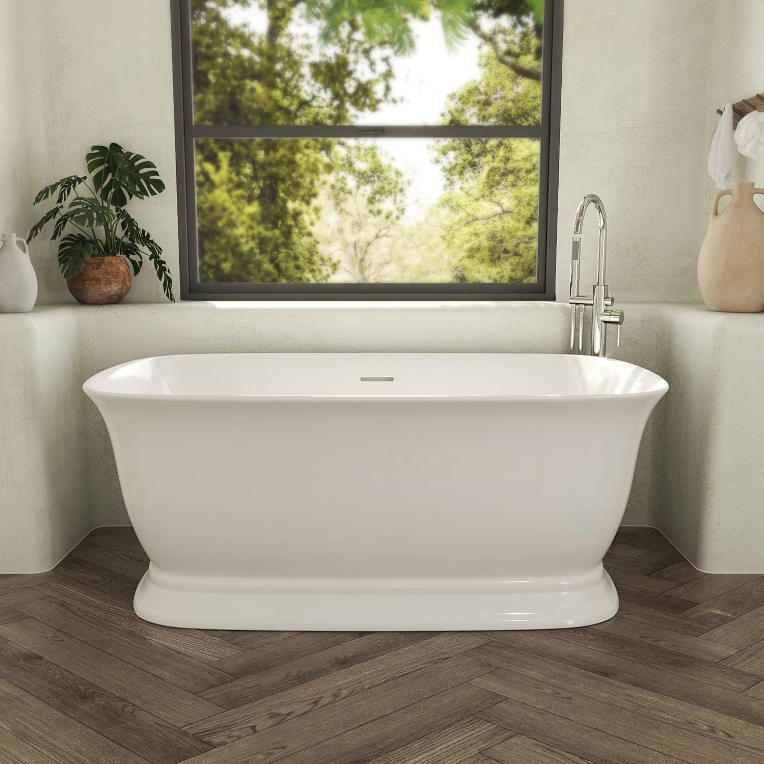 Ascend 67 in. L x 31-1/2 in. W x 23-5/8 in. H Freestanding Acrylic Bathtub, Polished Nickel Drain