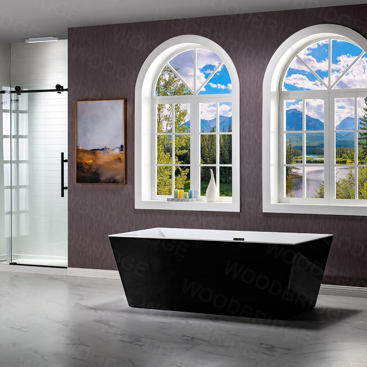 WOODBRIDGE 67' Acrylic Freestanding Bathtub Contemporary Soaking Black Tub with Matte Black Overflow and Drain，BTA1812-MB