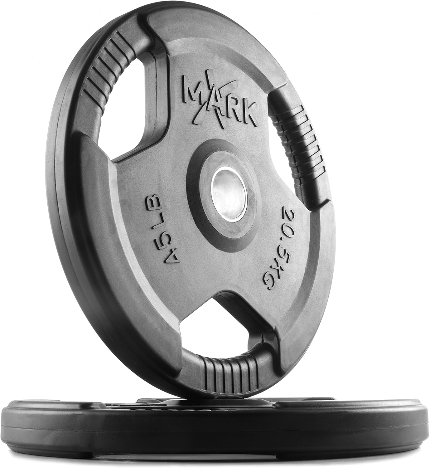 XMARK TRI-GRIP Pair or Set of Olympic Weight Plates, Rubber Coated Exercise Weights for Olympic Barbell, Strength Training Weight Set for Home Gym