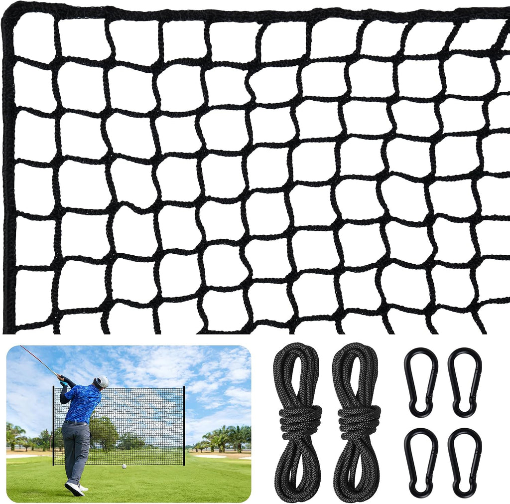 Nylon Golf Net 10-50ft - Practice Hitting Net With Rope and Carabiners, Durable Weatherproof Barrier for Baseball, Hockey, Soccer