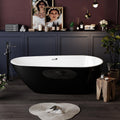 59 Inch Acrylic Freestanding Bathtub, Acrylic Soaking Bathtub with Matte Drain and Overflow, Modern Square Tub, cUPC Certified, Deep Ergonomic Design, Double-Walled Insulation, Easy Installation
