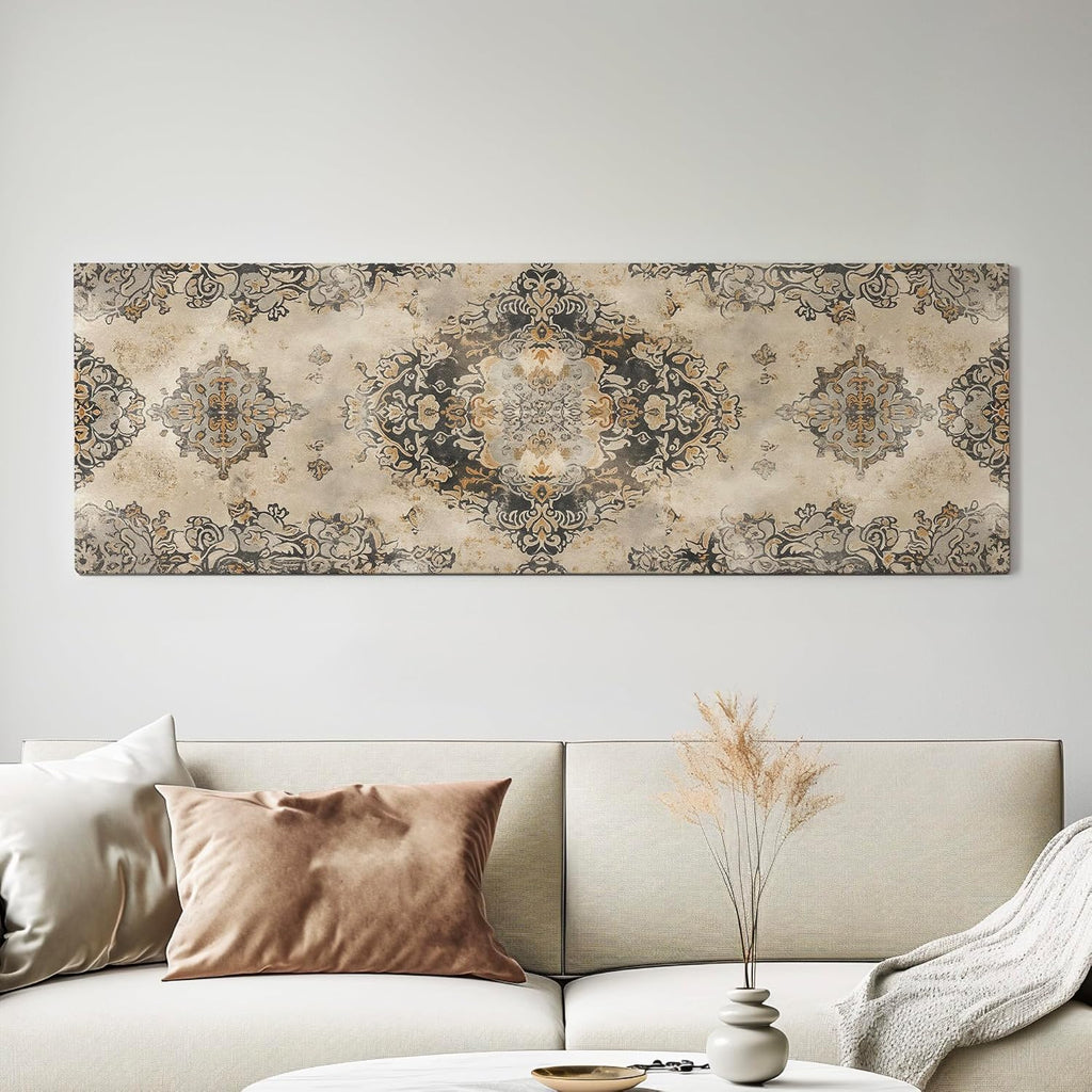 My Sweet Hideout Beige Tapestry Panoramic Wall Art for Above Bed, Panorama Moroccan Canvas Print, Boho Textile Decor Canvas Art 30x90
