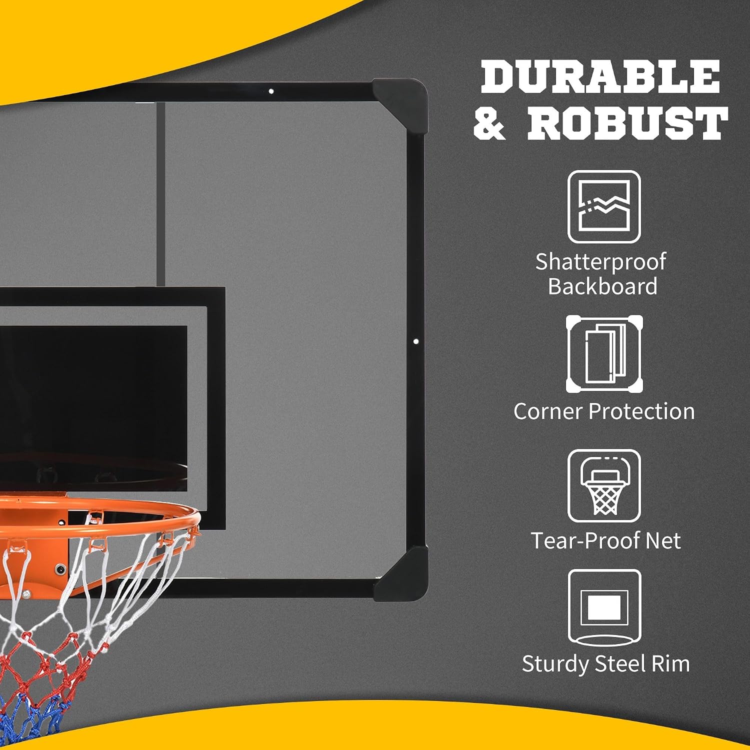 Mini Basketball Hoop Wall Mounted 45x29 Shatterproof Backboard Durable Reinforced Rim Material and Secure Assembly System