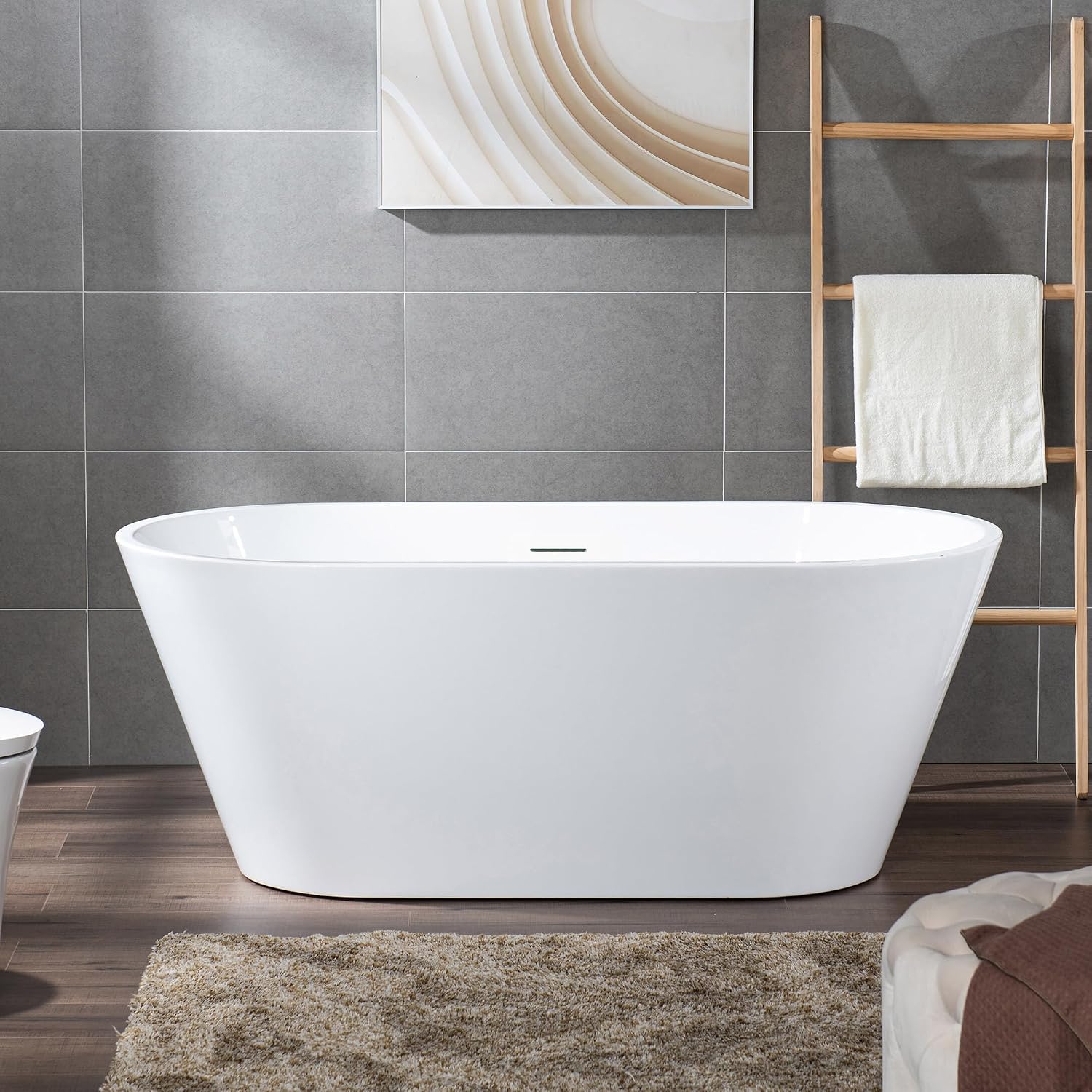 WOODBRIDGE 59 X 29.5 X 22.8' freestanding soaking bathtub with matte black drain included, White WE009