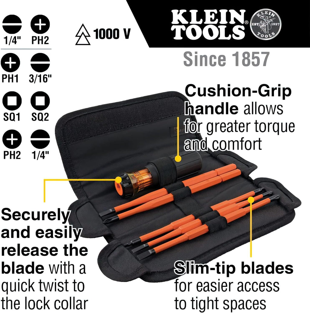Klein Tools Hand Tools Kit with Screwdriver Set | 28-Piece Tool Kit with Pliers, Screwdrivers, Nut Drivers, Backpack, and Interchangeable Insulated Screwdriver Set