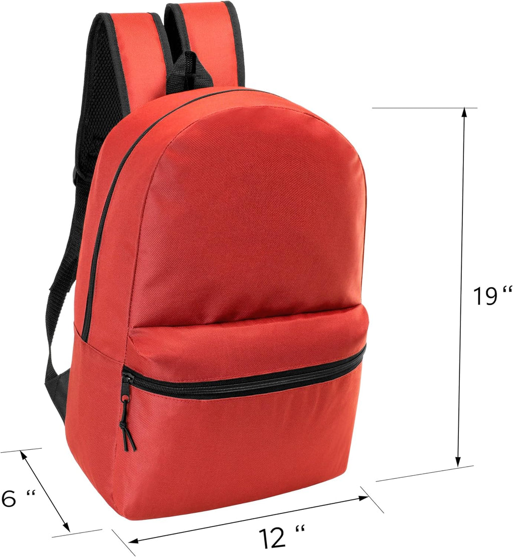 24 Pack 19' Basic Wholesale Backpacks, 12 Assorted Colors - Bookbags in Bulk for Elementary, Middle, and High School Students
