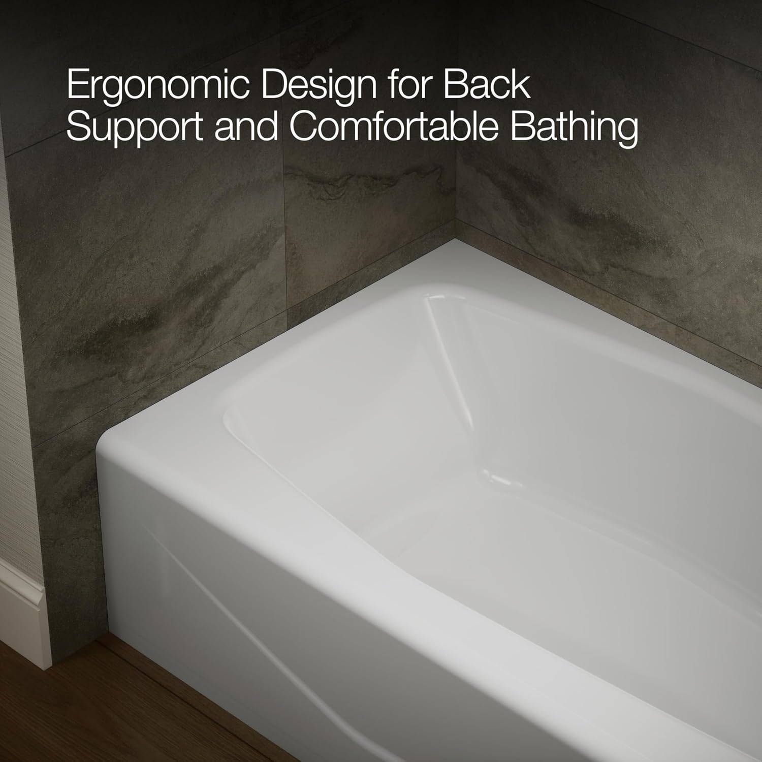 KOHLER 716-0 Villager 60' x 30-1/4' Alcove Cast Iron Bathtub with Right-Hand Drain and Integral Apron, Safeguard Slip-Resistant Surface, White