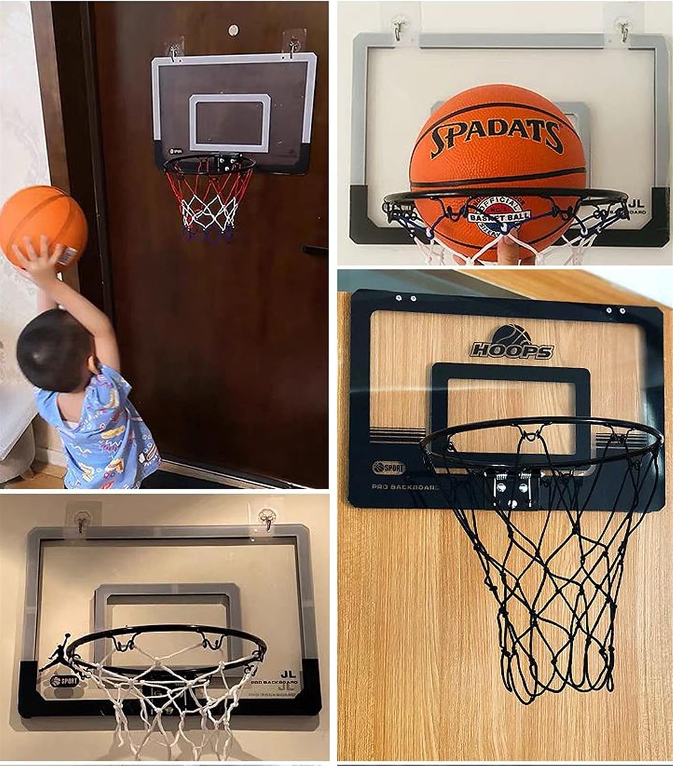 Mini Basketball Hoop Kit, Wall-Mounted Basketball Hoop with Hooks and Basketballs, Adult and Child Backboard Toys, with 2 Basketballs (Size : 59x40.5cm)