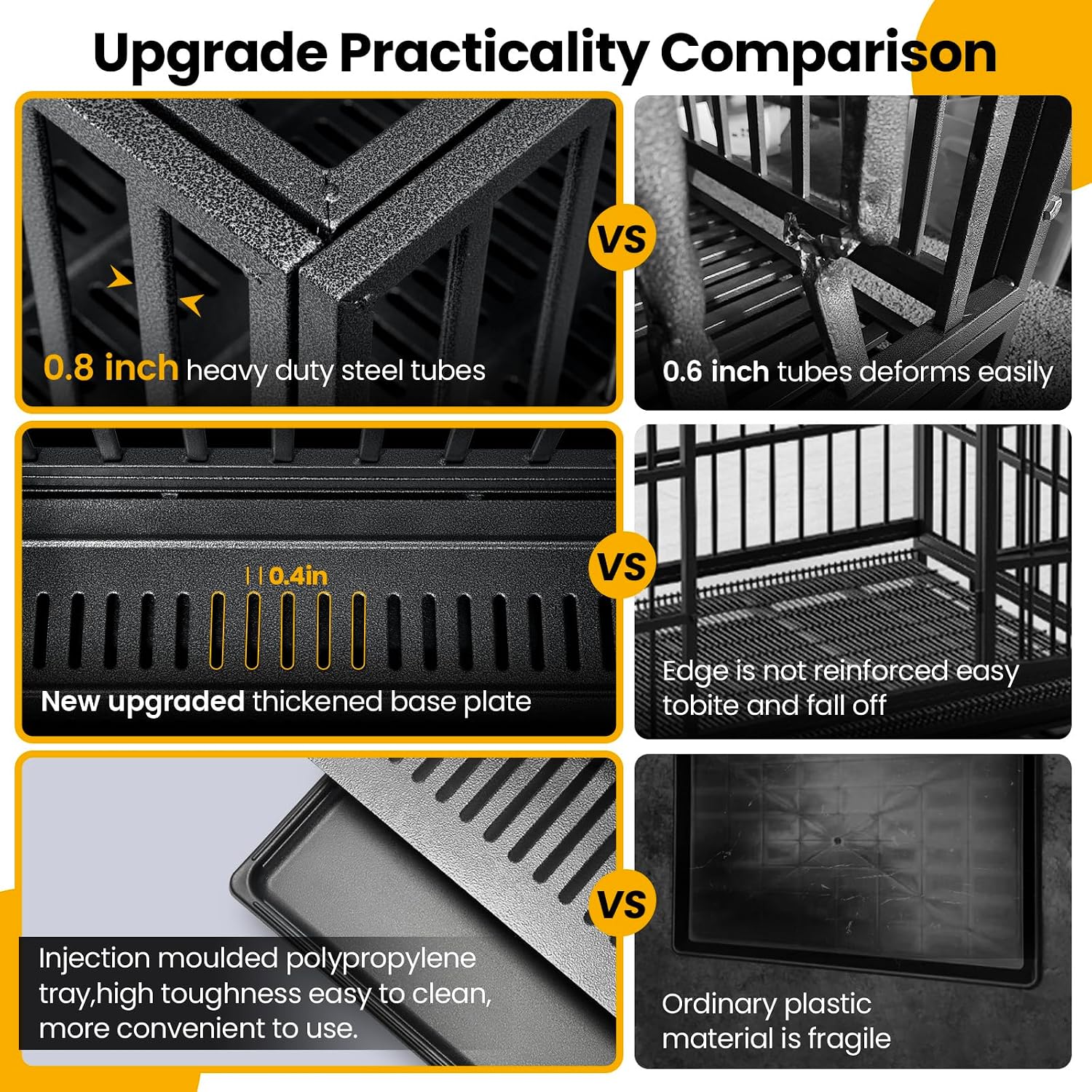 Oranland 38 inch Heavy Duty Indestructible Dog Crate,2025 New Upgraded Reinforced Baseplate for Large Dogs,XL Dog Kennel Indoor for High Anxiety Dogs/Max Load Capacity 200lbs/Double Door with Wheels