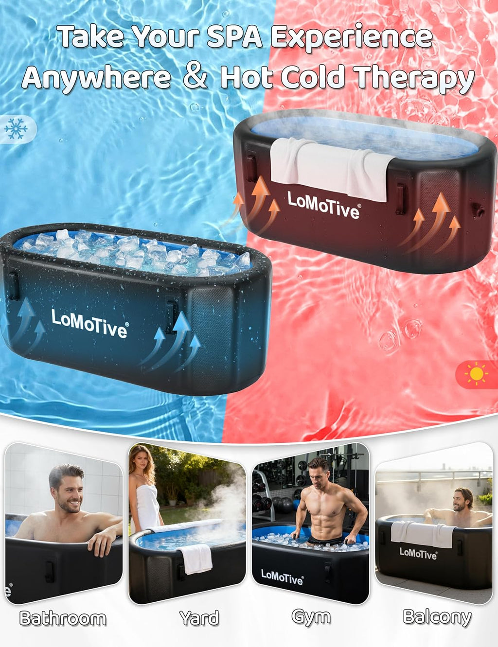 Professional Cold Plunge Tub for Athletes Recovery,67'L x 31'W x 29'H | 4' Thick,225 Gallon Ice Bath Tub with Lid,Compatible with Chillers,Inflatable,Portable, Outdoor & Indoor Use