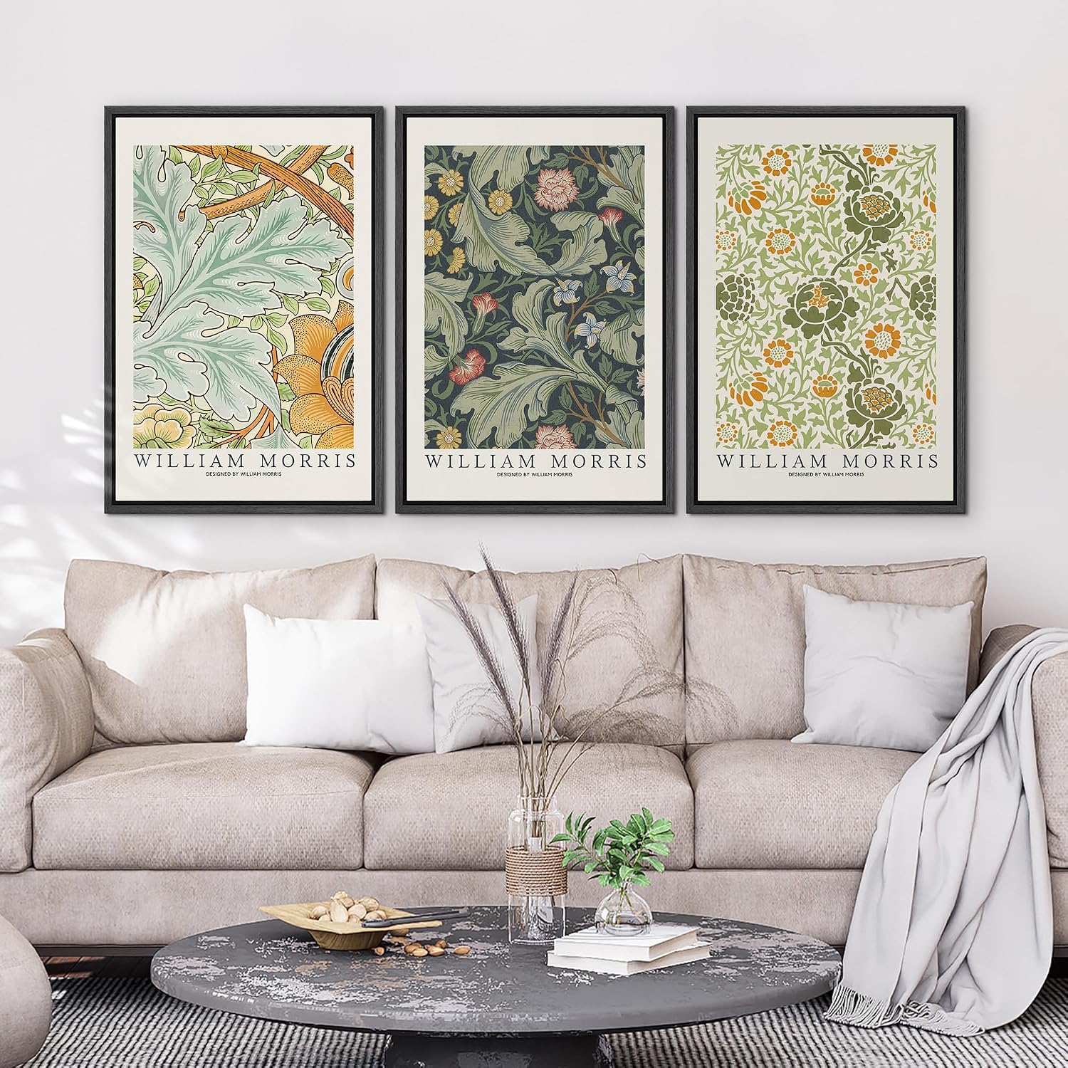 wall26 Framed Canvas Print Wall Art Set William Morris Flower Tapestry Posters Nature Wilderness Illustrations Modern Art Decorative Floral Botanical Minimal Calm for Bedroom - 16'x24'x3 Black
