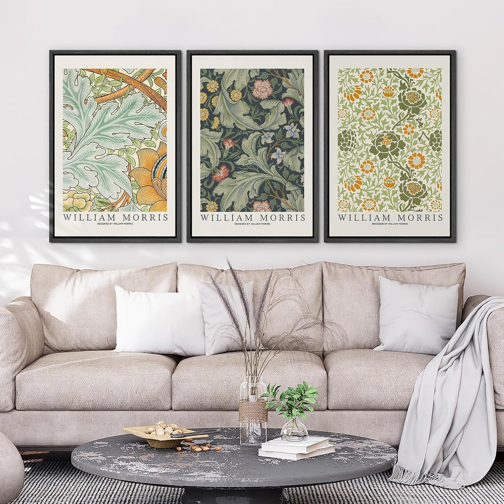 wall26 Framed Canvas Print Wall Art Set William Morris Flower Tapestry Posters Nature Wilderness Illustrations Modern Art Decorative Floral Botanical Minimal Calm for Bedroom - 24'x36'x3 Black
