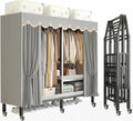Large Foldable Clothing Rack With Cover Heavy Duty Metal Clothes Racks On Wheels Loads 2000LBS Covered Wardrobe Closet For Hanging Clothes