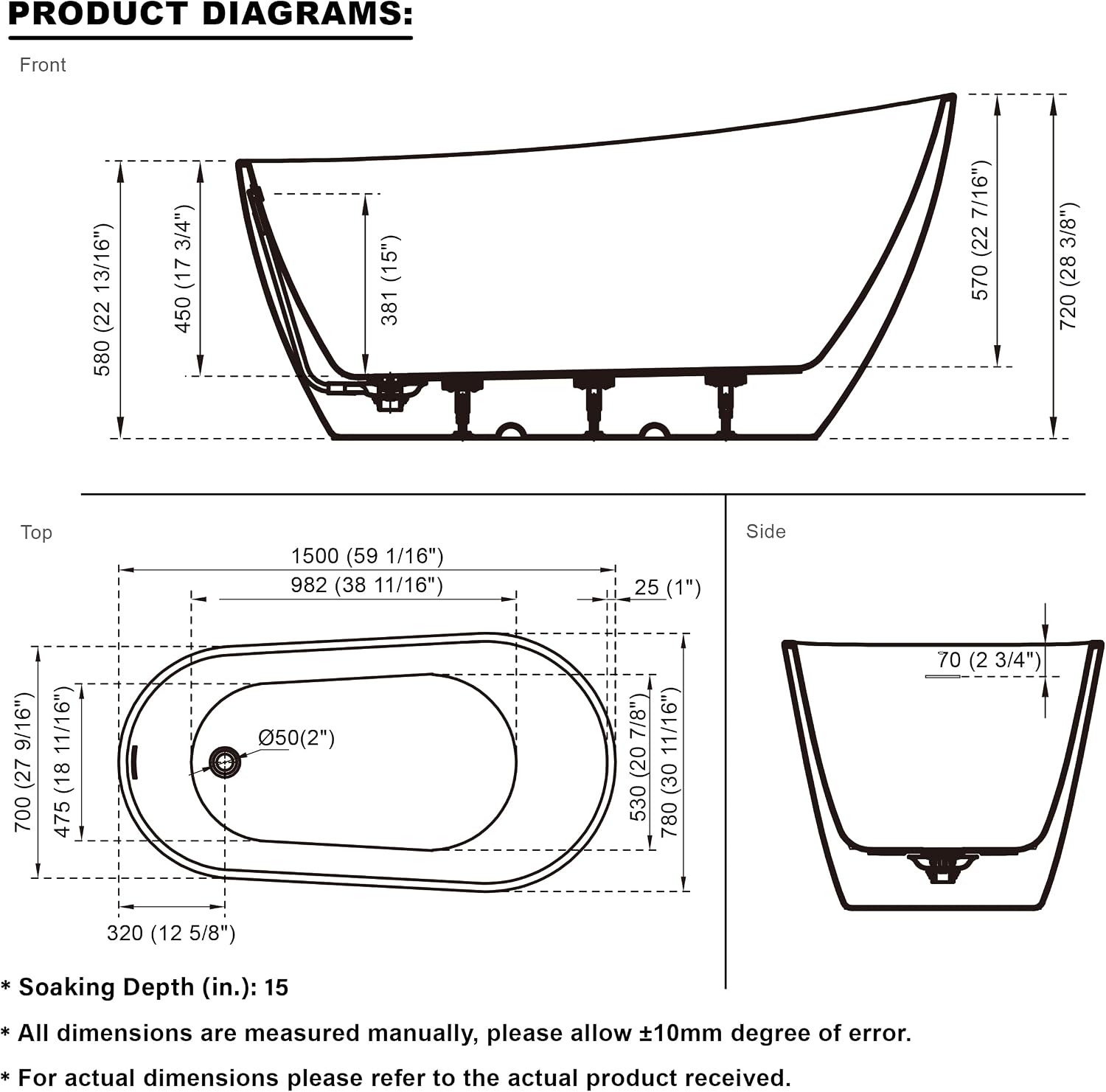WELLFOR 59-Inch Freestanding Glossy White Acrylic Bathtub with Chrome Bathtub Drain and Integrated Slotted Overflow, Freestanding Soaking Bathtub Glossy White, Acrylic Soaking Tub (Glossy White)