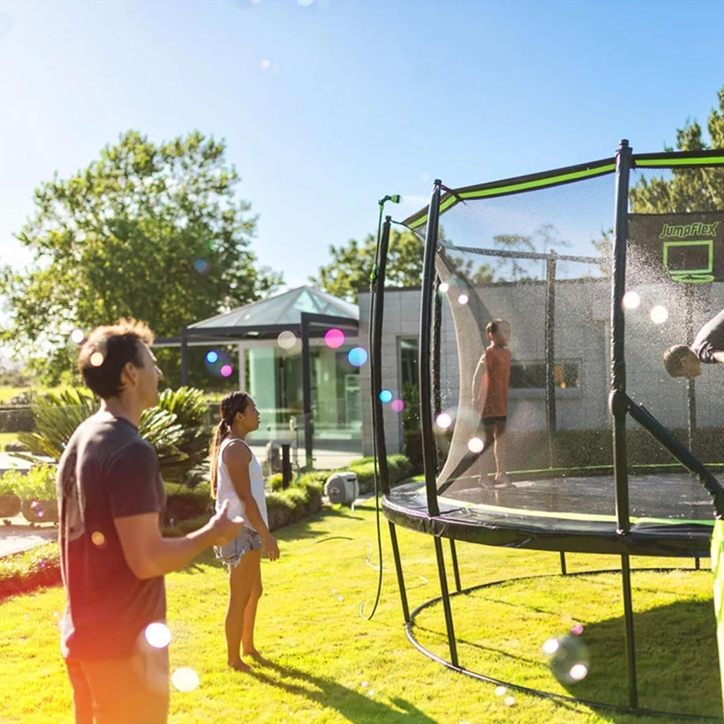 JumpFlex Hero Round Outdoor Backyard Trampoline with Net Safety Enclosure and Ladder - Heavy-Duty Jumping Trampoline Play Equipment for Family