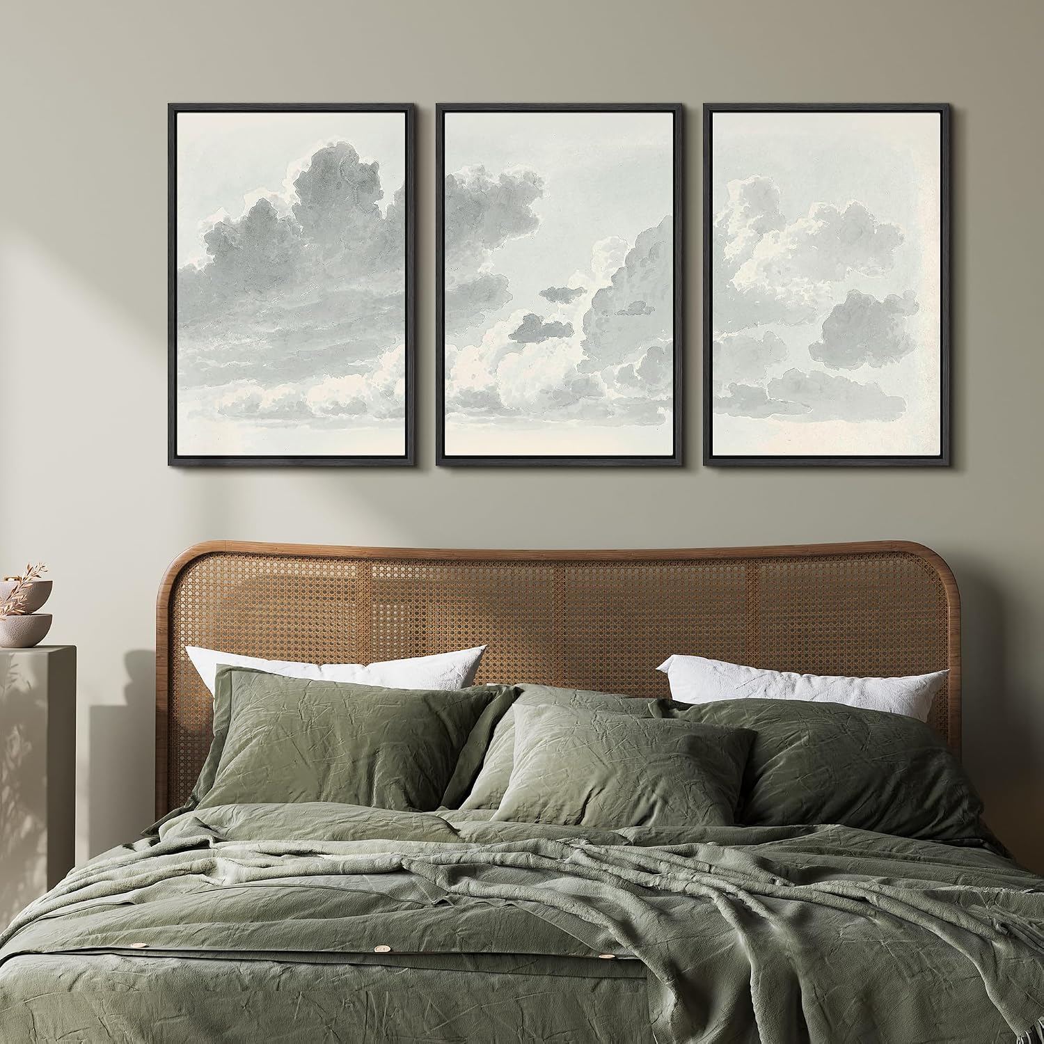wall26 Framed Canvas Print Wall Art Set Minimalist Cloud Study Soft Watercolor Sky Illustrations Modern Art Decorative Floral Botanical Minimal for Bedroom - 24'x36'x3 Black