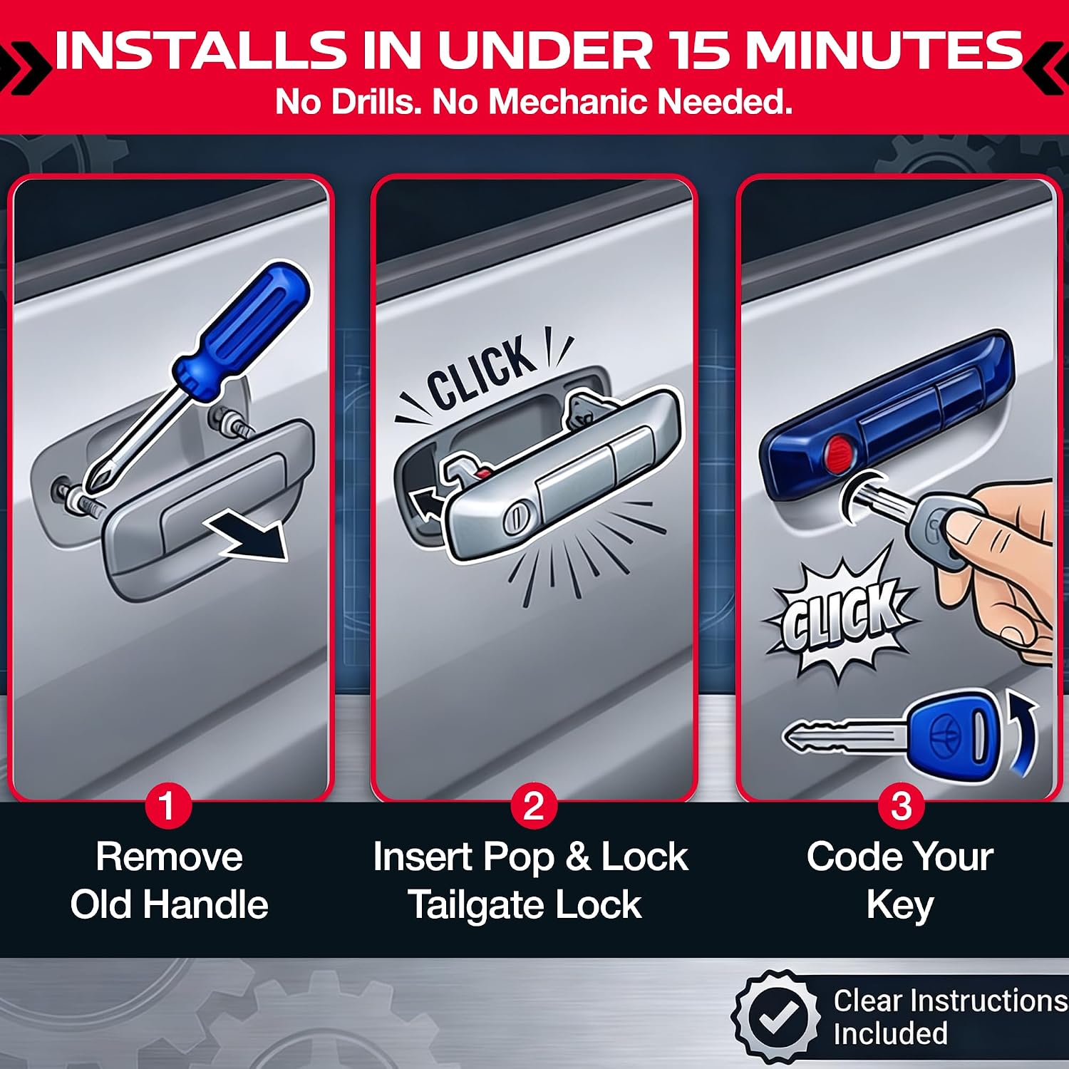 Pop & Lock PL5412 Toyota Tacoma Tailgate Lock 2005–2015 – Manual Anti-Theft Tailgate Lock, Bolt Codeable, Easy Install (Blue Ribbon Metallic)