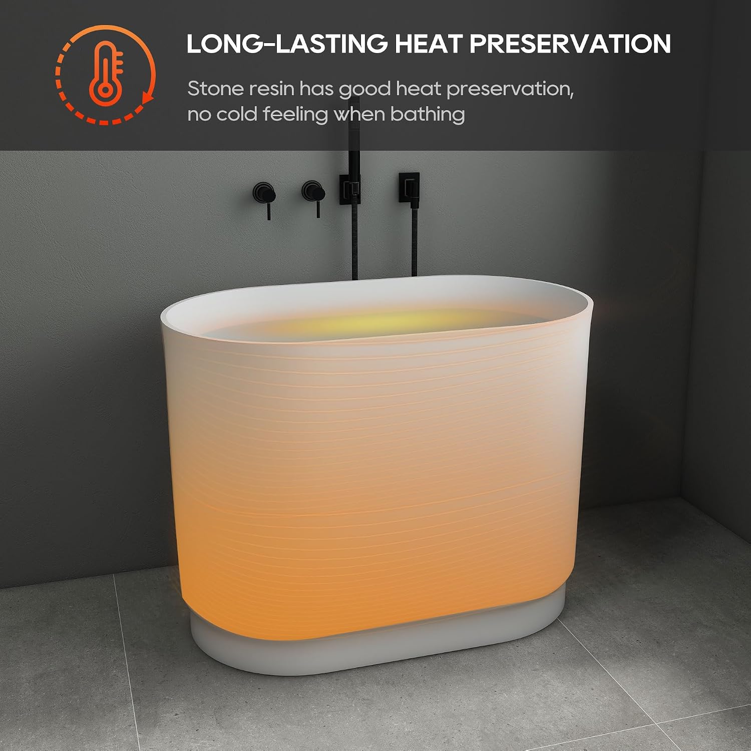SJ Star&Jane 39' Solid Surface Japanese Soaking Bathtub Stone Resin Freestanding Tub Deep Soaking Bathtub Sit-In Design with Drain and Overflow