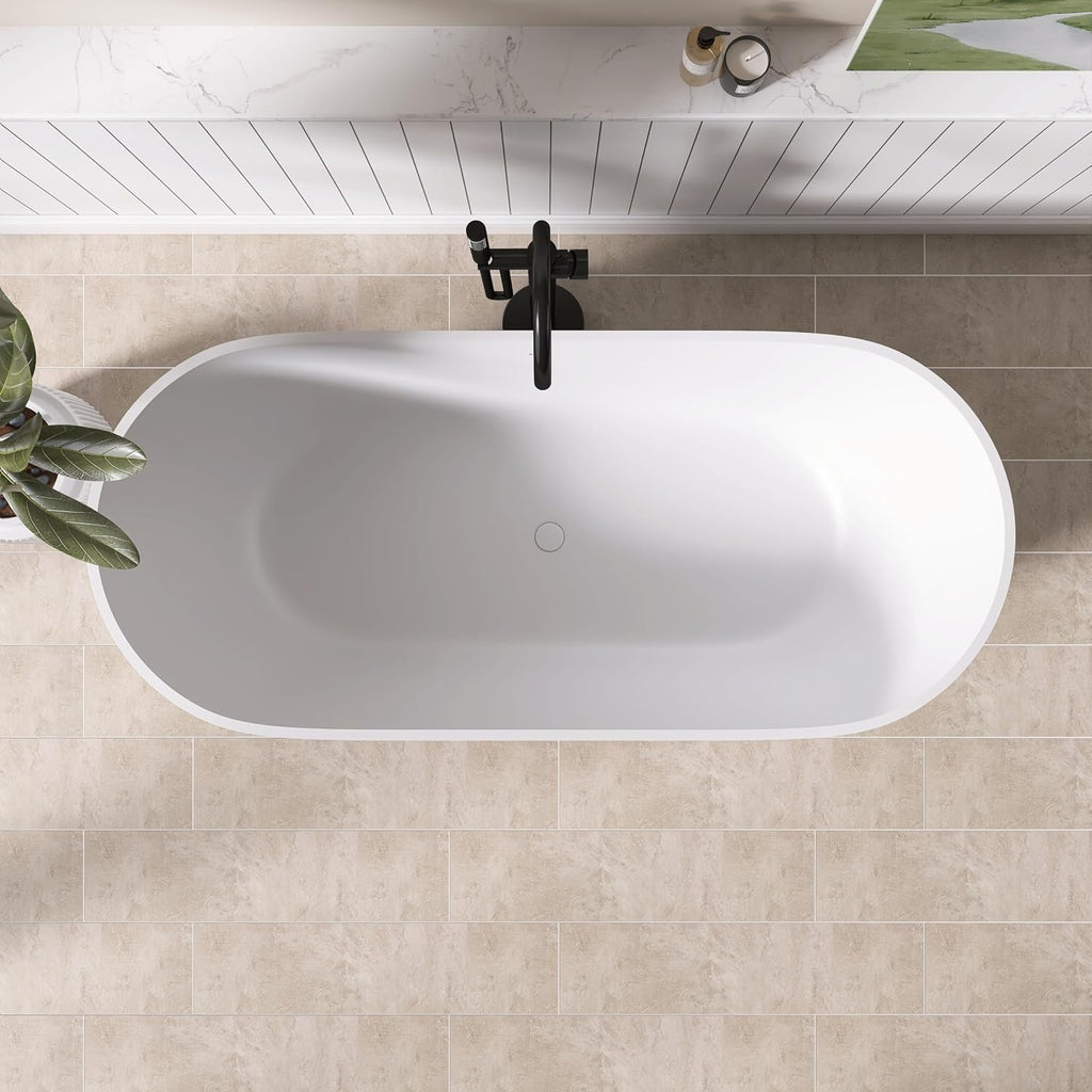 67' Freestanding Solid Surface Bathtub,Stone Resin Bathtub with Drain, Luxurious Soaking Tub for Bathrooms, Freestanding Bathtub for Comfort,Matt White
